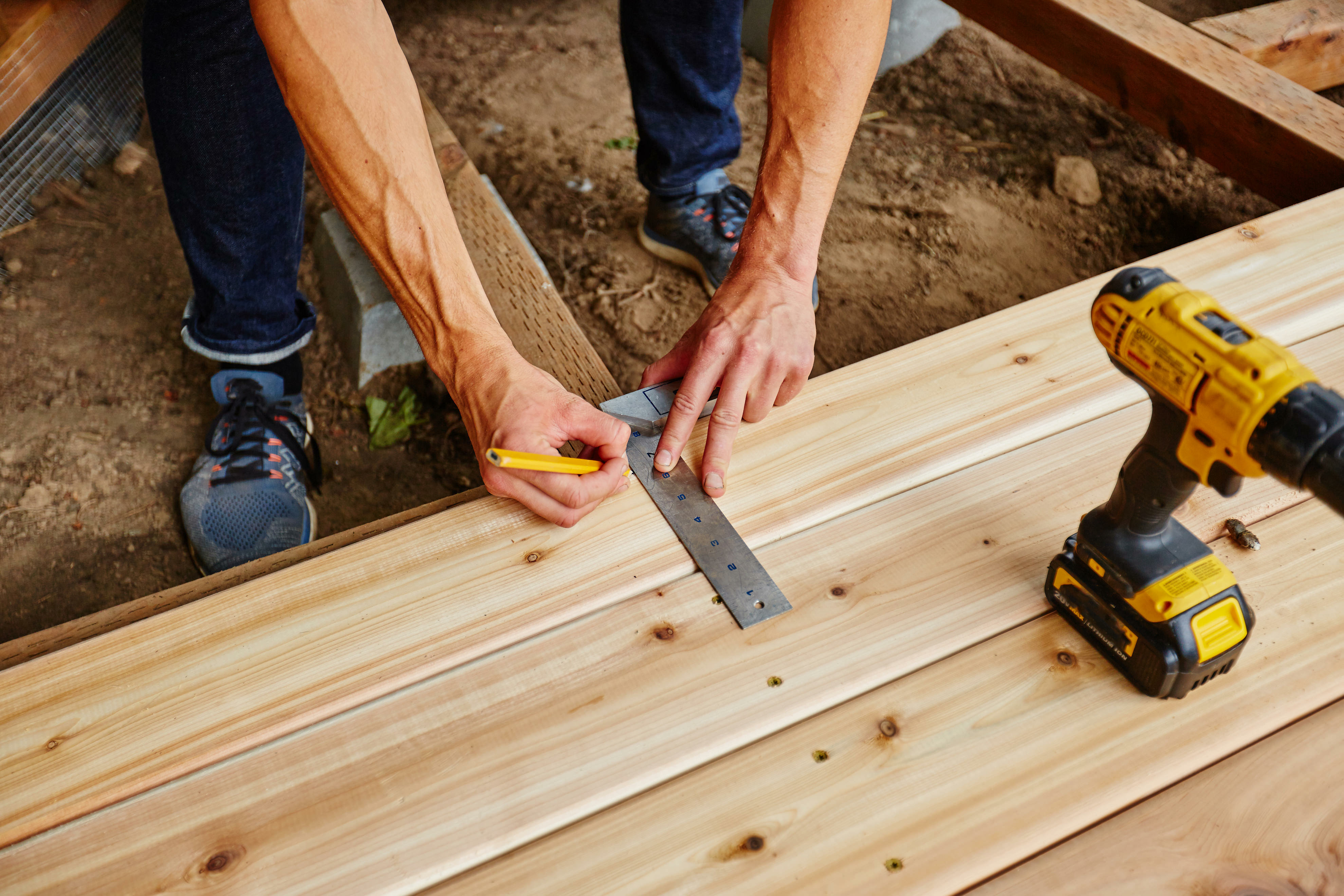 Wood deck under construction