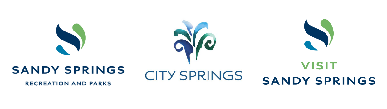 Logos for Sandy Springs Recreation & Parks, City Springs, and Visit Sandy Springs 