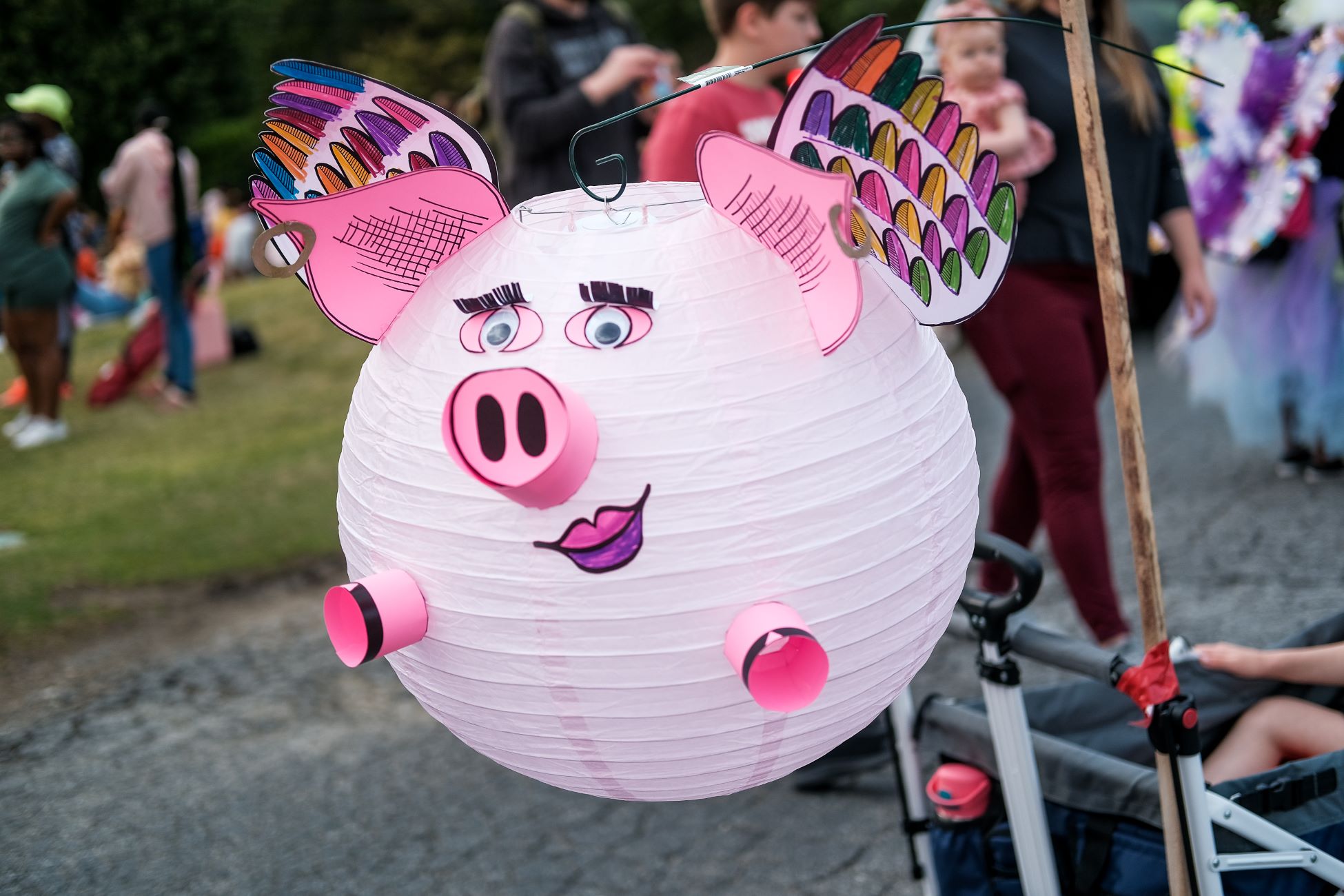 A finished Lantern-Making Kit, resembling a flying pig 
