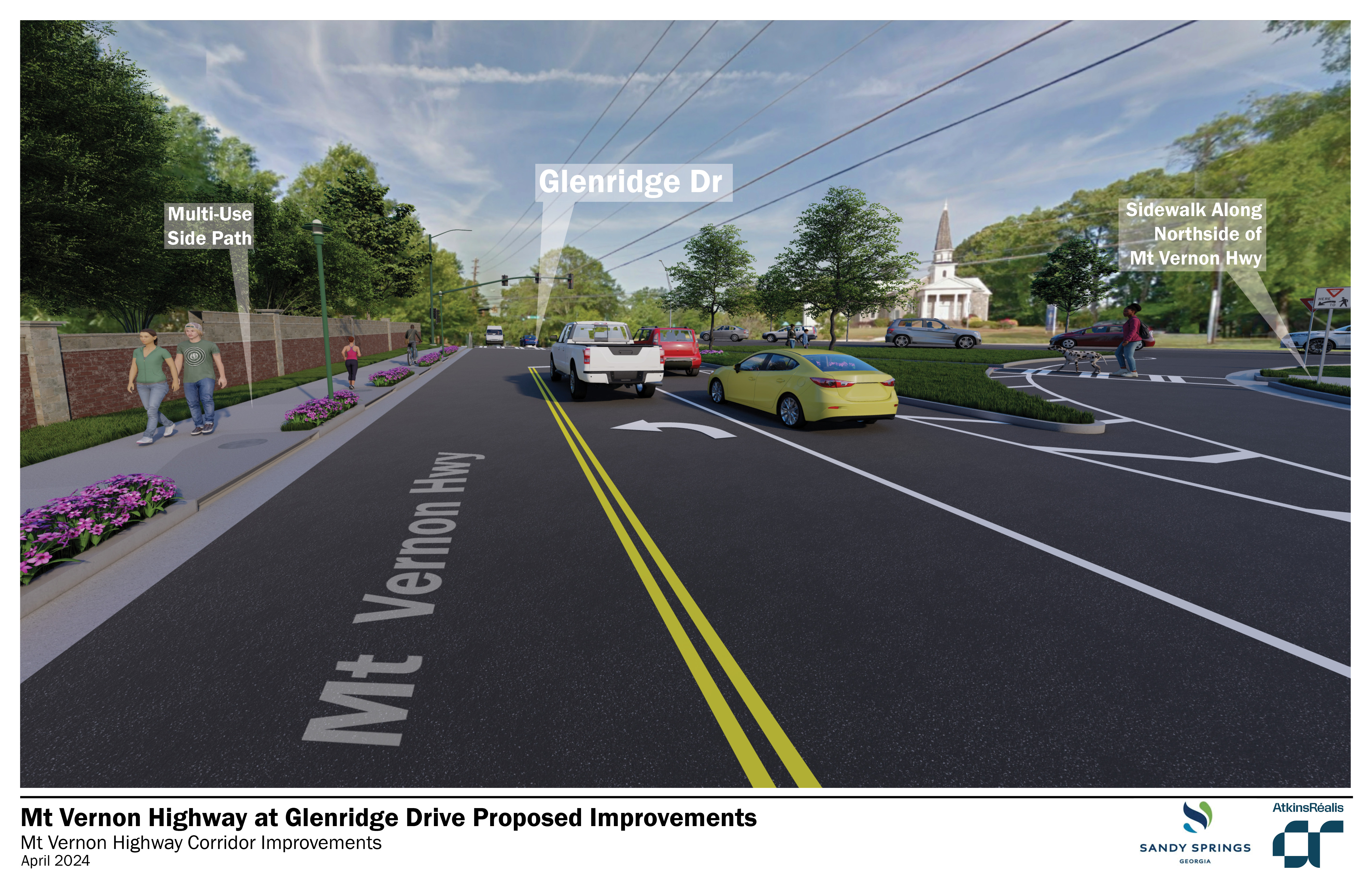 Rendering showing the proposed final configuration of the Glenridge Drive/Mount Vernon Highway intersection